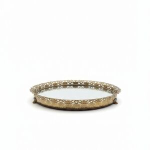 Mcm 10" Elegant Gold Ornate Mirror Tray